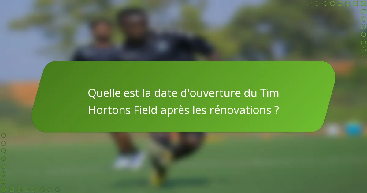 Quelle est la date d'ouverture du Tim Hortons Field après les rénovations ?