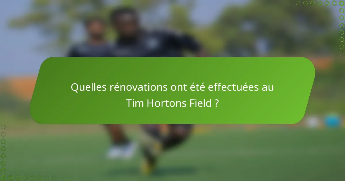 Quelles rénovations ont été effectuées au Tim Hortons Field ?